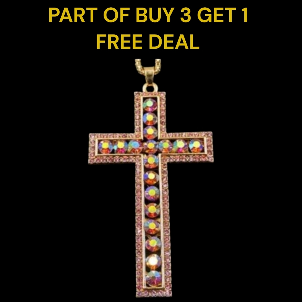 ⛪♱🕊️Aurora Borealis Inlaid CROSS PENDANT NECKLACE🕊️♱⛪